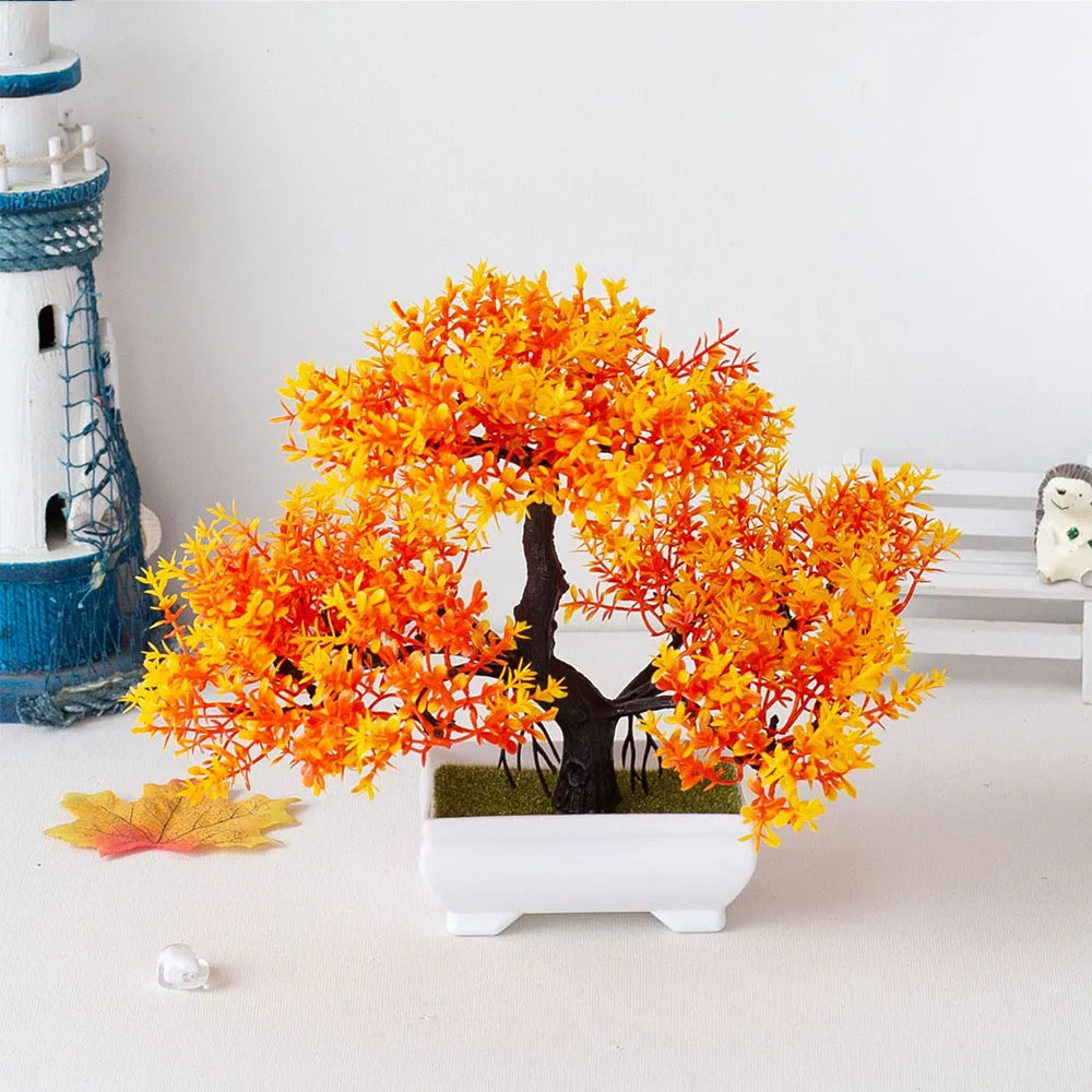 Artificial Plastic Plants Bonsai Small Tree Pot Potted Flower Garden Fake Plant Arrangement Ornaments Room Home Table Decor