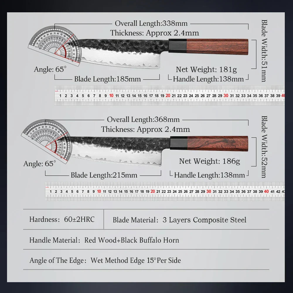 HEZHEN 1PC-5PC Kitchen Knife Set Chef Utility Stainless Steel 3 Layers Composite Steel Santoku Nakiri Kitchen Accessories