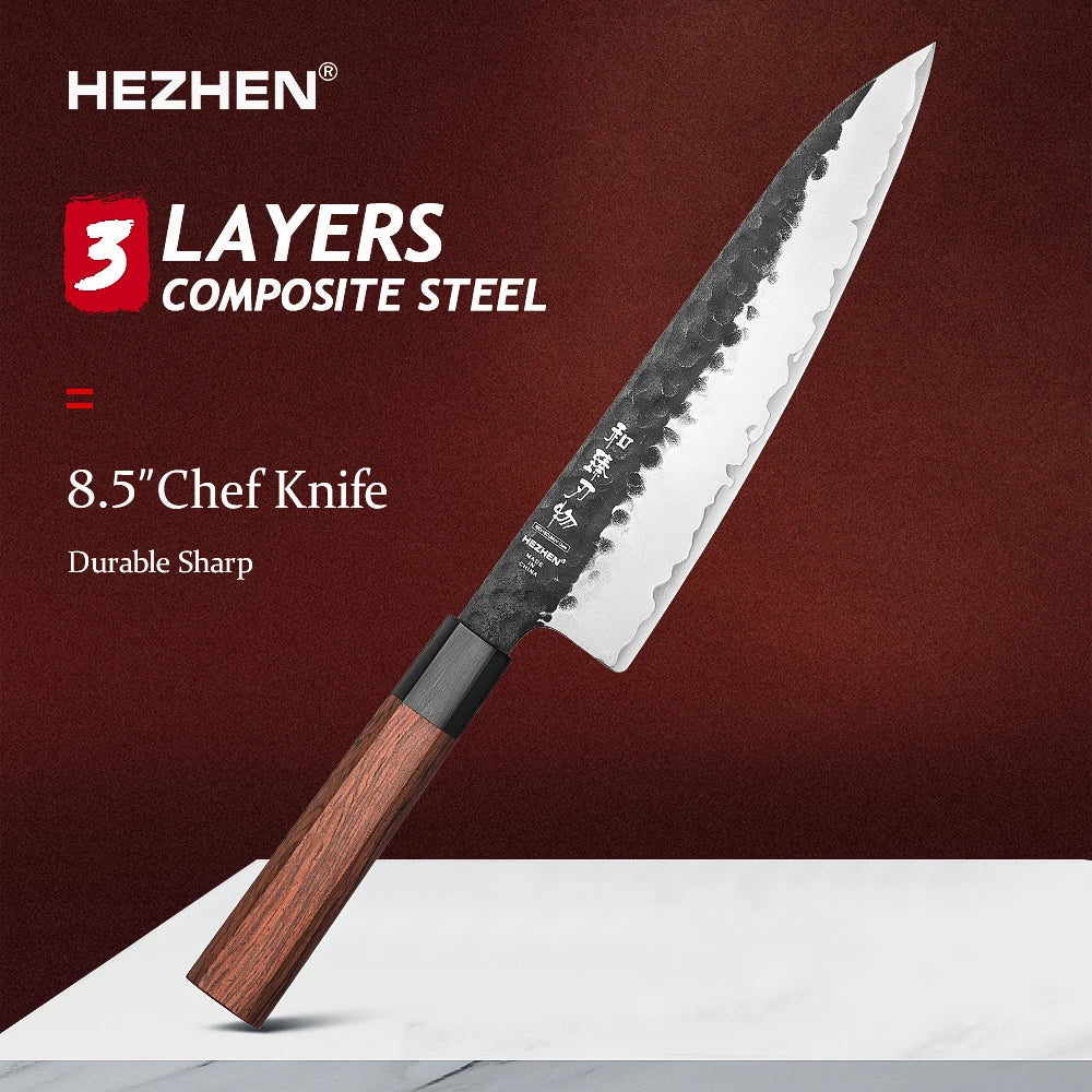 HEZHEN 1PC-5PC Kitchen Knife Set Chef Utility Stainless Steel 3 Layers Composite Steel Santoku Nakiri Kitchen Accessories